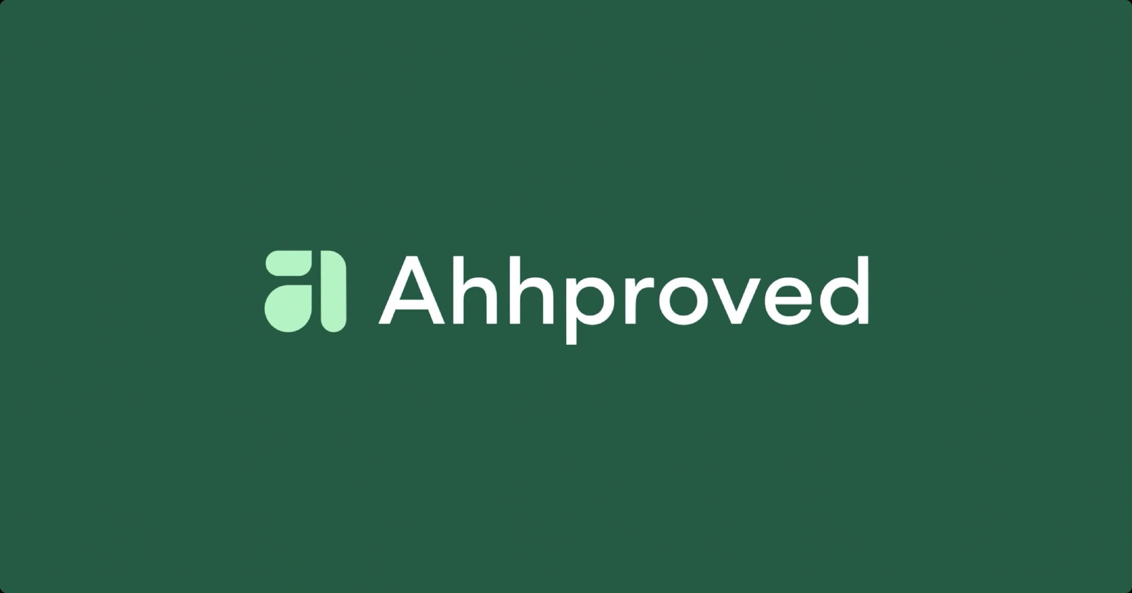 Ahhproved brand hero, wordmark on dark green