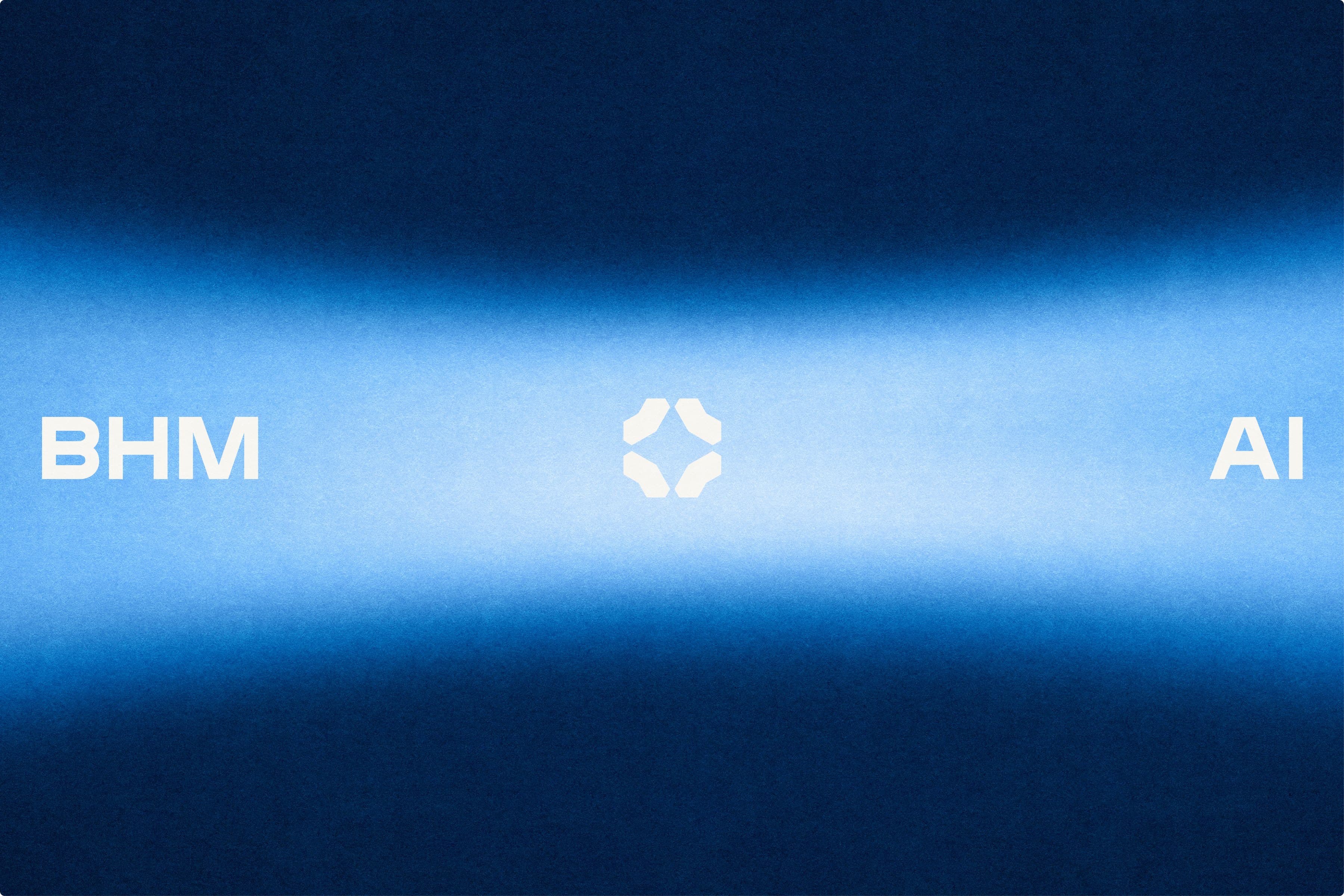 BHM, the Birmingham AI mark and AI in cream, spread across a soft band of blue light on navy