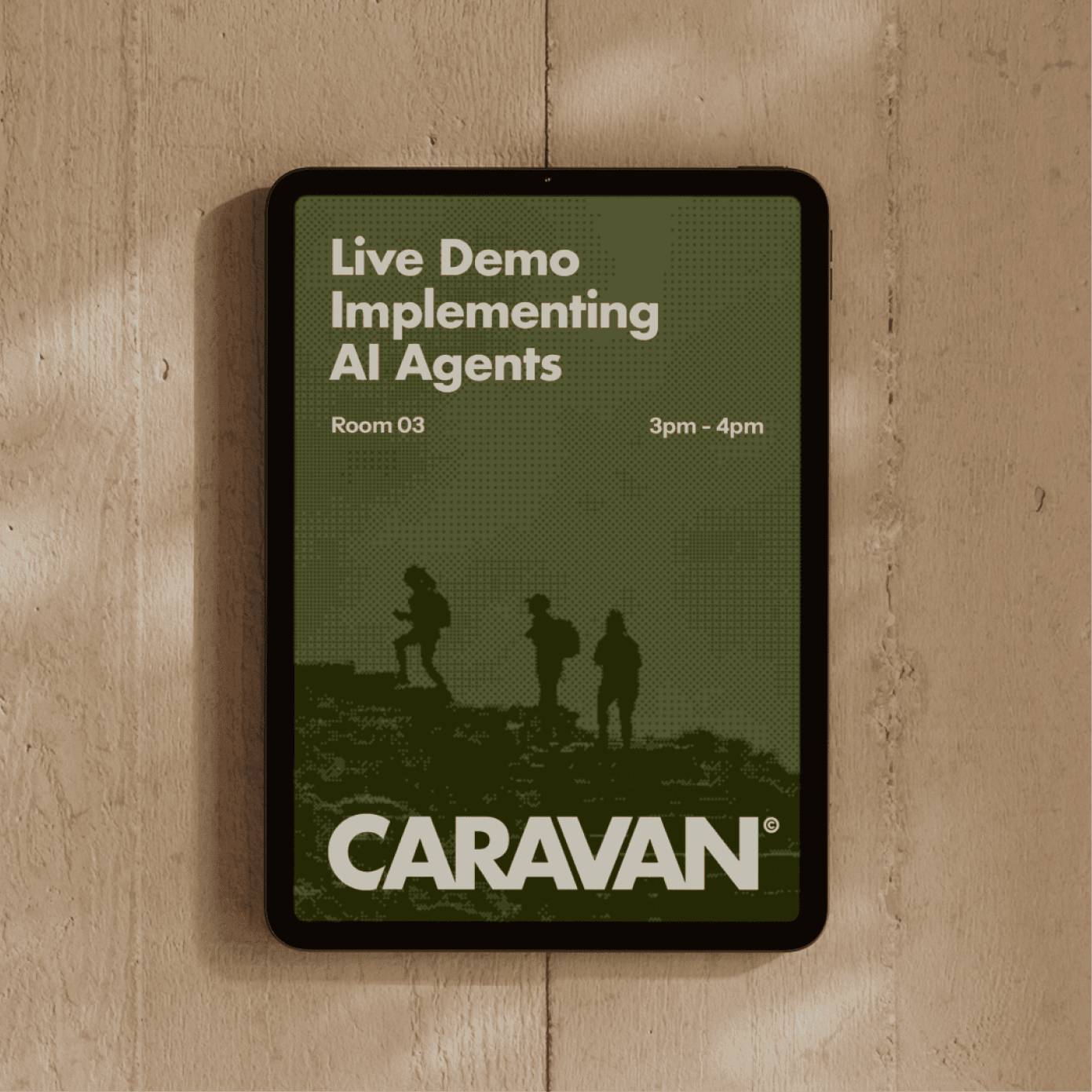 Caravan event poster on a tablet: Live Demo, Implementing AI Agents