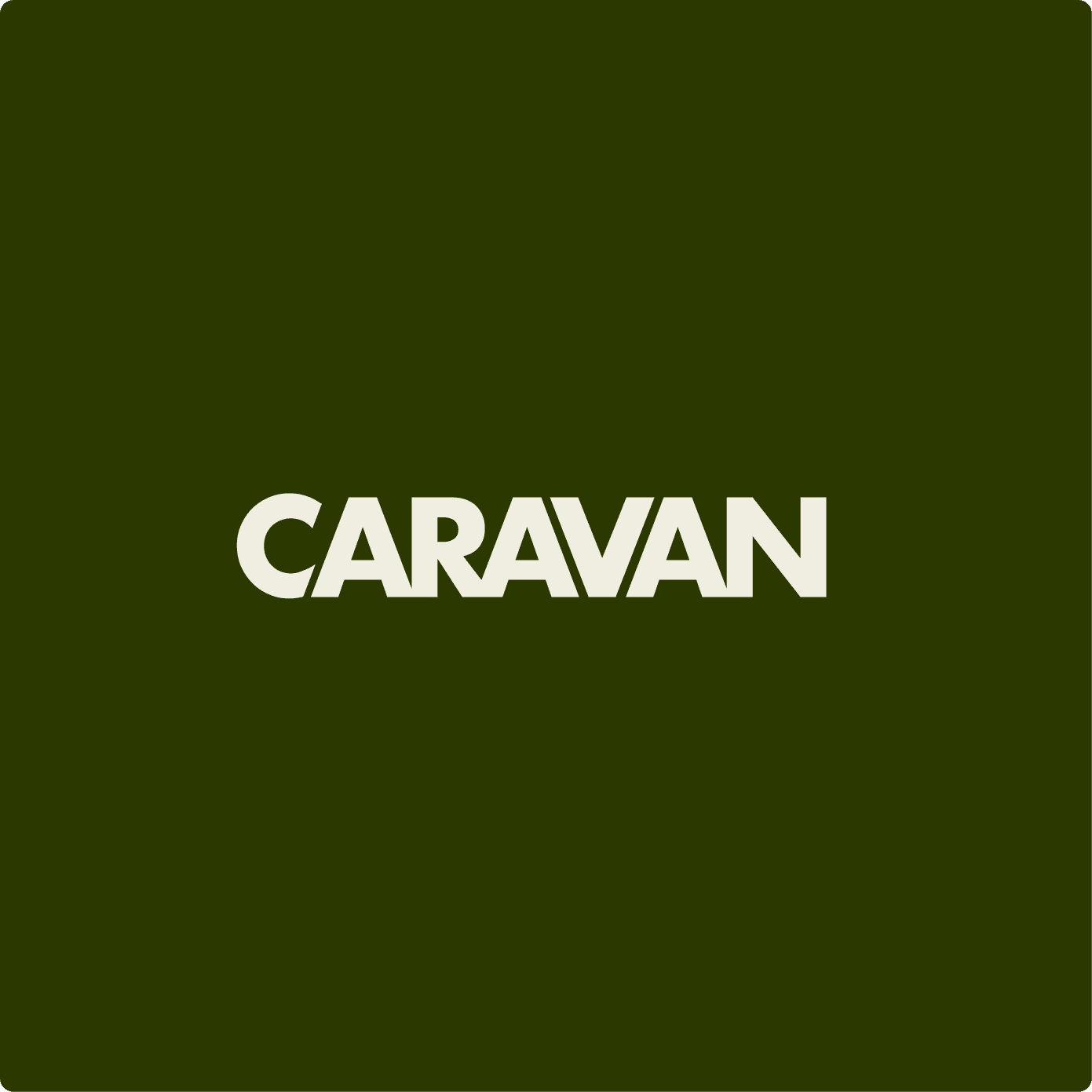 Caravan wordmark on an olive-green field
