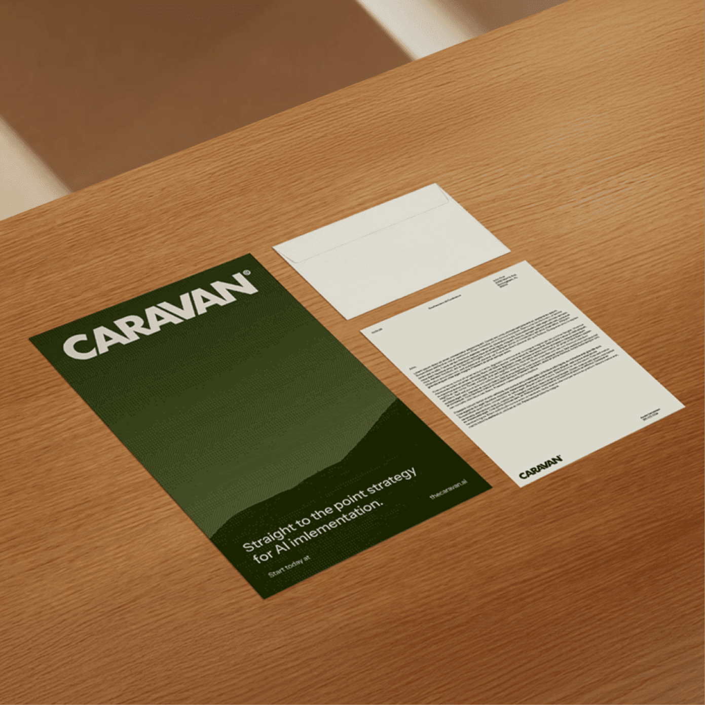 Caravan stationery: poster, envelope, and letterhead
