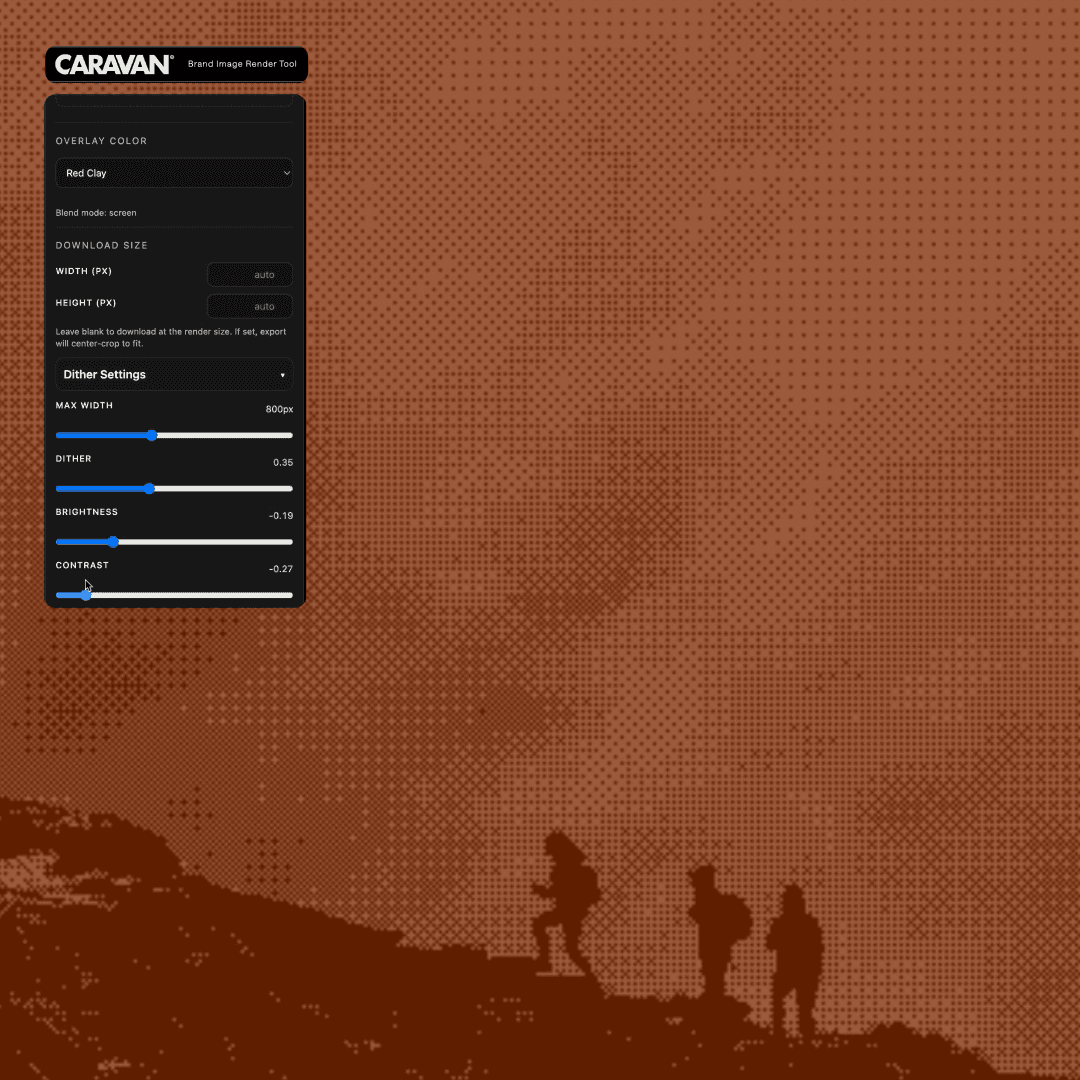 Caravan Brand Image Render Tool over a Red Clay halftone landscape